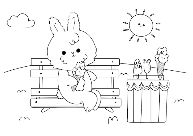 Desenho para colorir de coelhinho Kawaii · Creative Fabrica