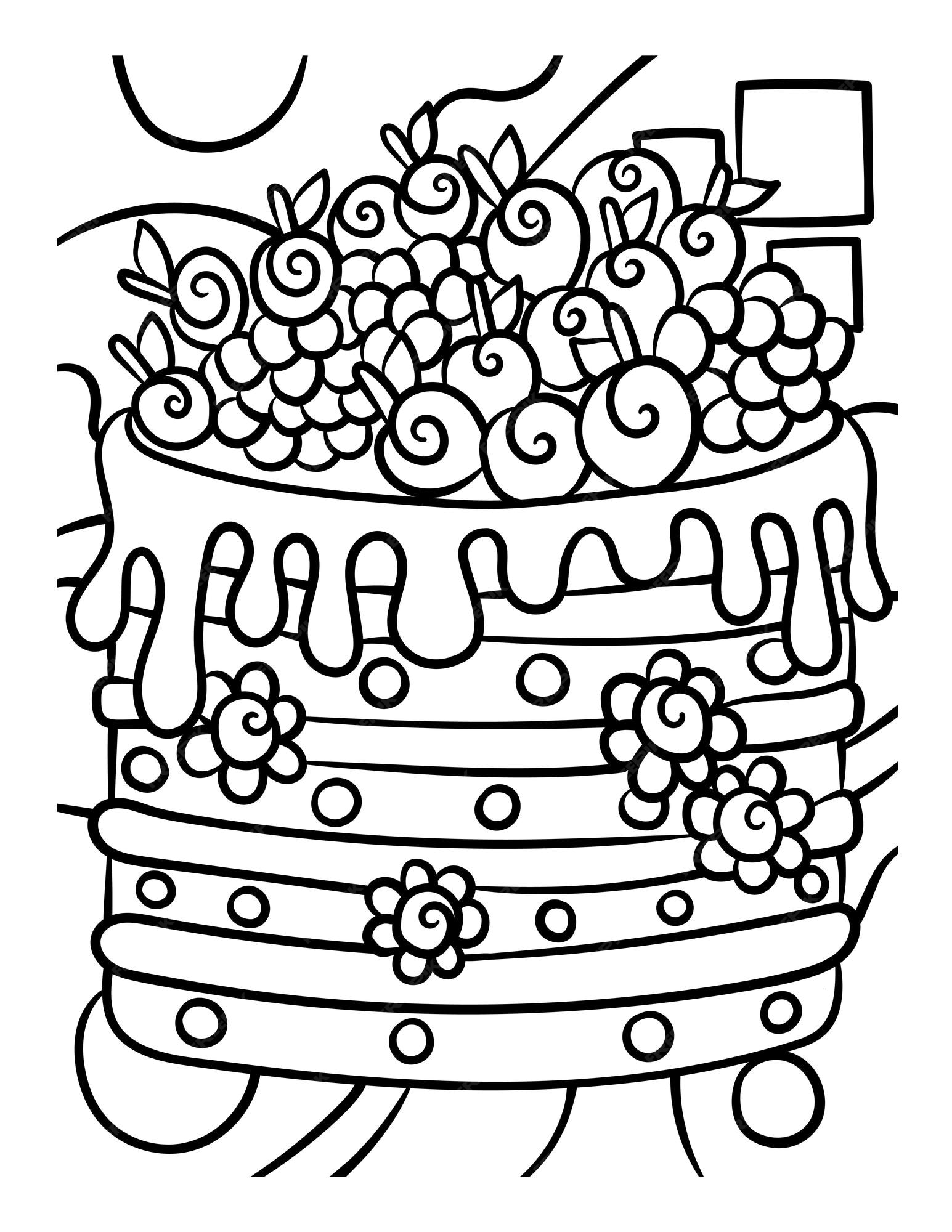 desenho de bolo para colorir de comida doce para crianças 17197960 Vetor no  Vecteezy