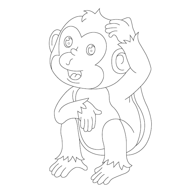 Página para colorir de contorno de macaco bonitinho para crianças animais ilustração vetorial de desenho animado de livro de colorir