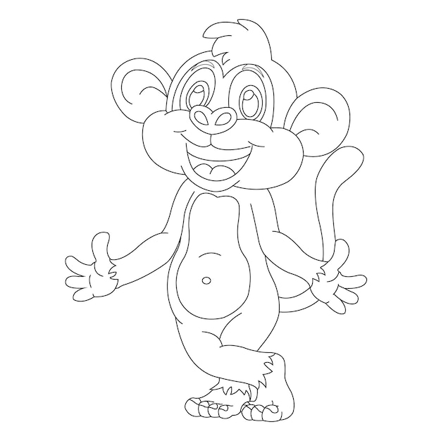 Página para colorir de contorno de macaco bonitinho para crianças animais ilustração vetorial de desenho animado de livro de colorir