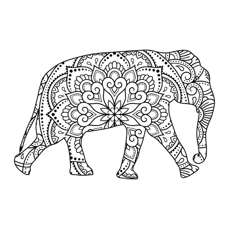 Vetor página para colorir de elefante mandala para crianças