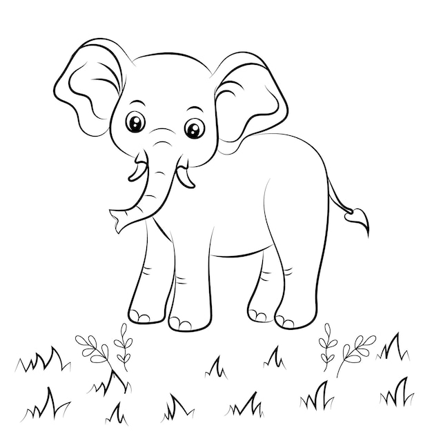 Vetor página para colorir de elefante para crianças ilustração de contorno de elefante desenhada à mão