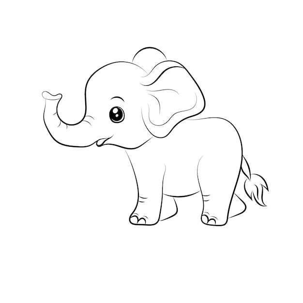 Vetor página para colorir de elefante para crianças ilustração de contorno de elefante desenhada à mão