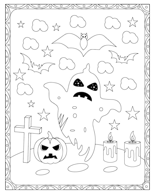 Vetor página para colorir de fantasmas de halloween para crianças vetor premium