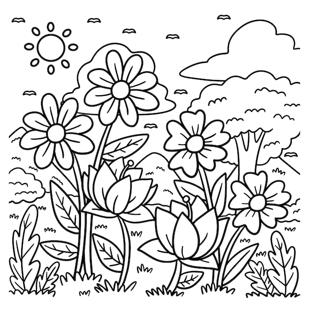 FREE! - Desenho para Colorir com Paisagem de Primavera