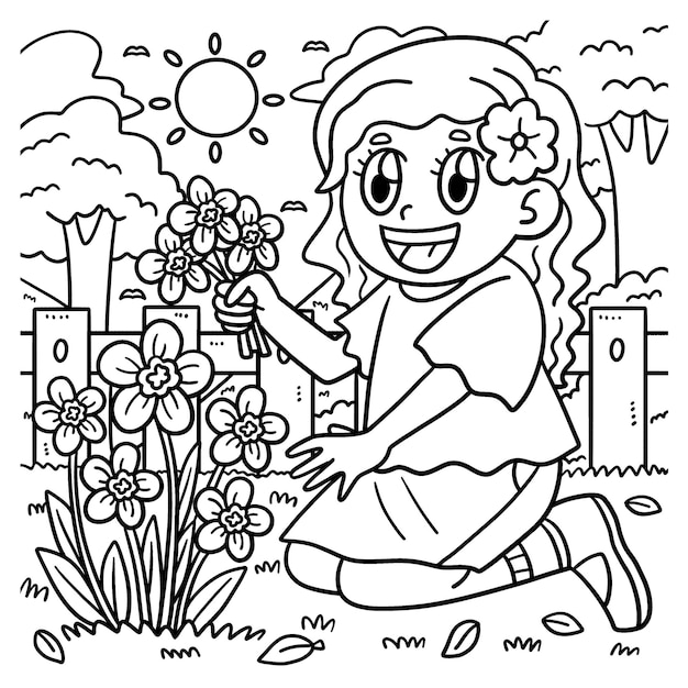 Desenho de Garota de desenho animado com flor para colorir