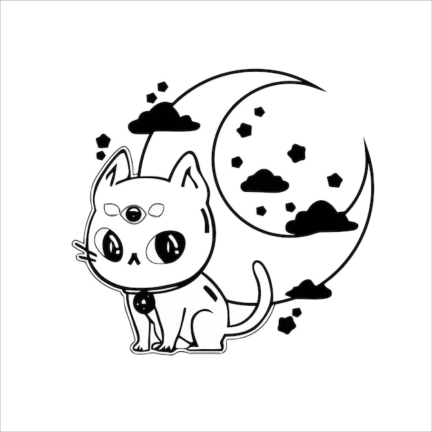 Página Para Colorir Kawaii Gato Está Sentado Nas Nuvens Místico