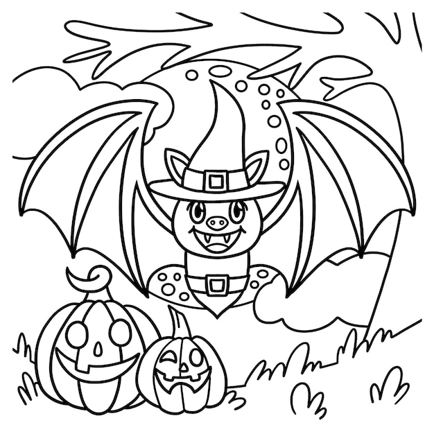 Página para colorir de halloween de morcego vampiro para crianças