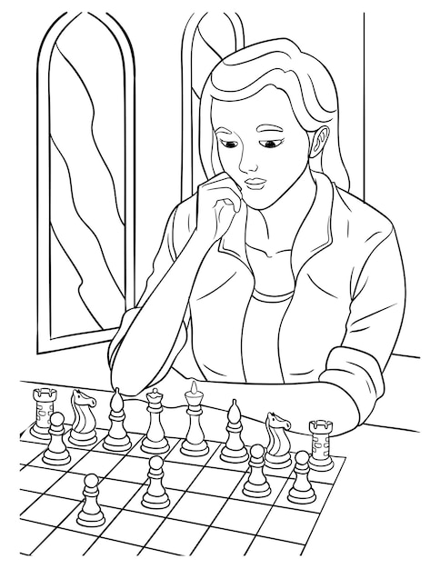 Criança a jogar xadrez - Vintage - Coloring Pages for Adults