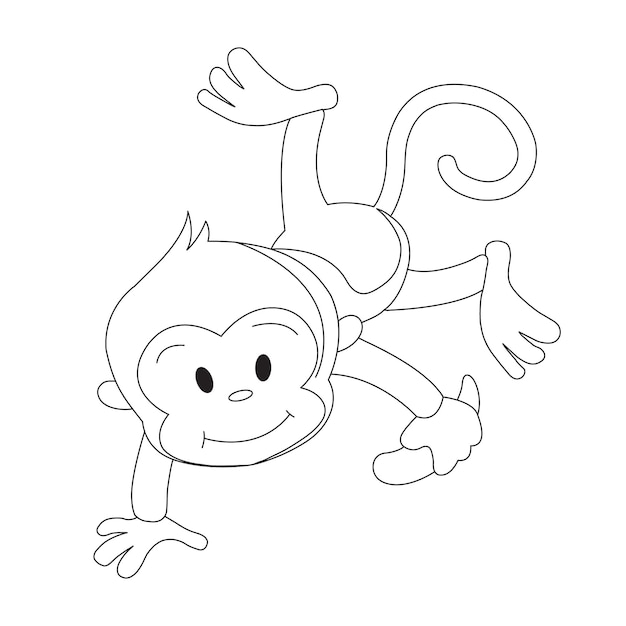 Página para colorir de macaquinho bonitinho para crianças contorno de animais para colorir ilustração vetorial de desenho animado