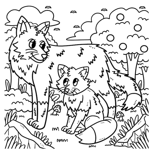 Desenho de Animal médico - raposas e gato para colorir