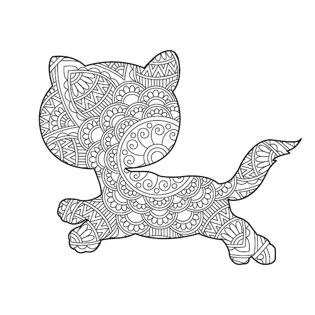 Página para colorir de mandala de gato zentangle para adultos gato de natal floral animal livro de colorir antiestresse