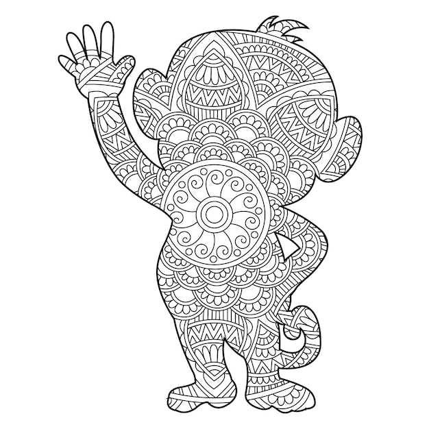 Página para colorir de mandala de macaco zentangle para adultos livro de colorir animal página para colorir antiestresse