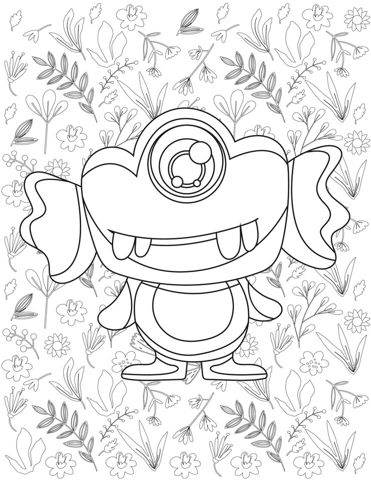 Vetor página para colorir de monstro, vetor de monstro, monstro branco e preto, coloração de monstro para crianças