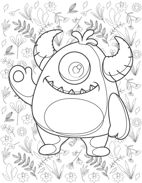 Vetor página para colorir de monstro, vetor de monstro, monstro branco e preto, coloração de monstro para crianças