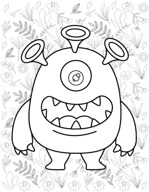 Vetor página para colorir de monstro, vetor de monstro, monstro branco e preto, coloração de monstro para crianças