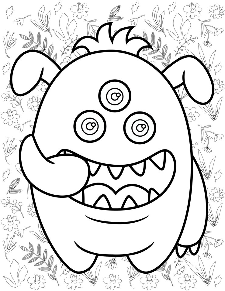 Vetor página para colorir de monstro, vetor de monstro, monstro branco e preto, coloração de monstro para crianças