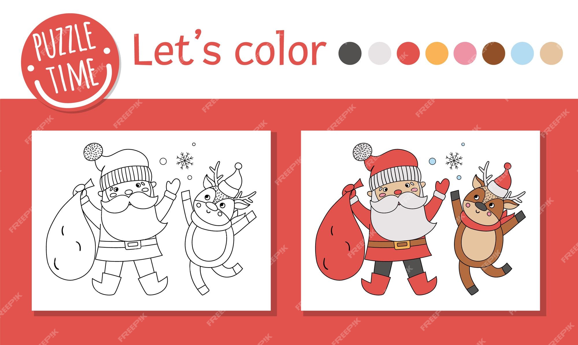 Página para colorir de natal papai noel e renas para colorir