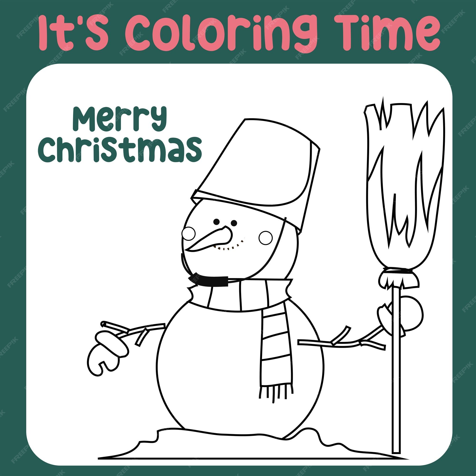 Página para colorir de natal. personagens de desenhos animados bonitos e  engraçados. jogo de colorir para crianças pré-escolares.