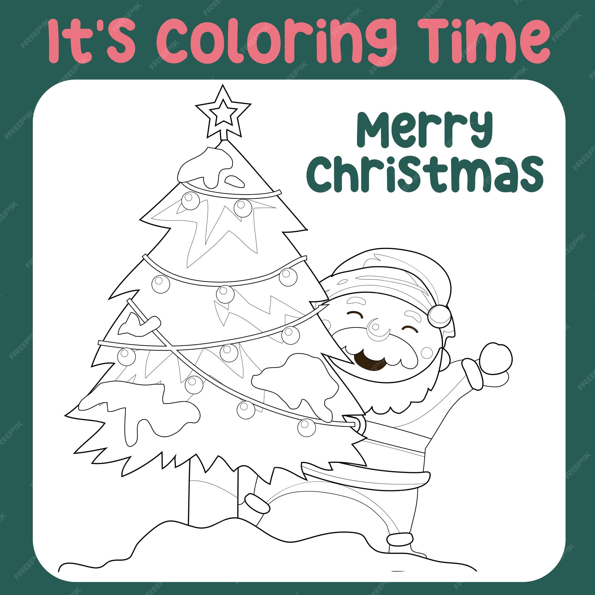 Página para colorir de natal. personagens de desenhos animados bonitos e  engraçados. jogo de colorir para crianças pré-escolares.