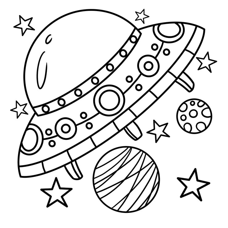 Vetor página para colorir de nave espacial ovni para crianças