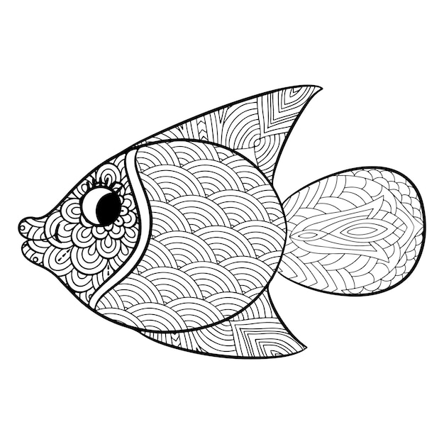 página para colorir de peixe Vetor de peixe de desenho à mão