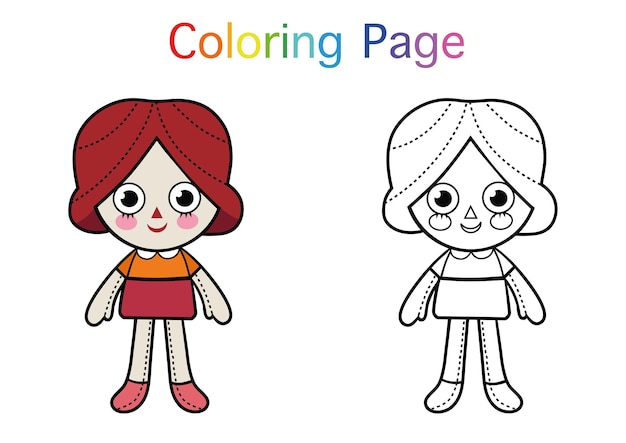 Página para colorir de personagem de boneca de desenho animado