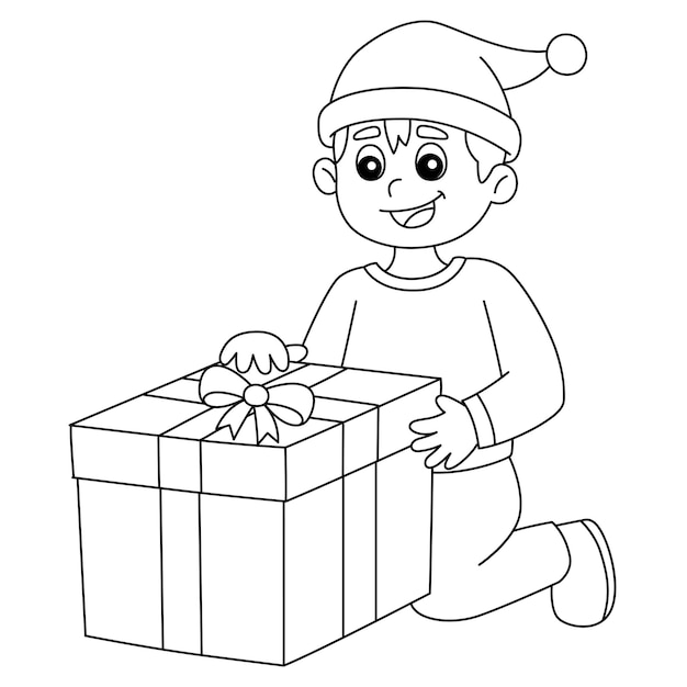 Desenhos para colorir de desenho para colorir de um menino feliz com seus  presentes de natal 