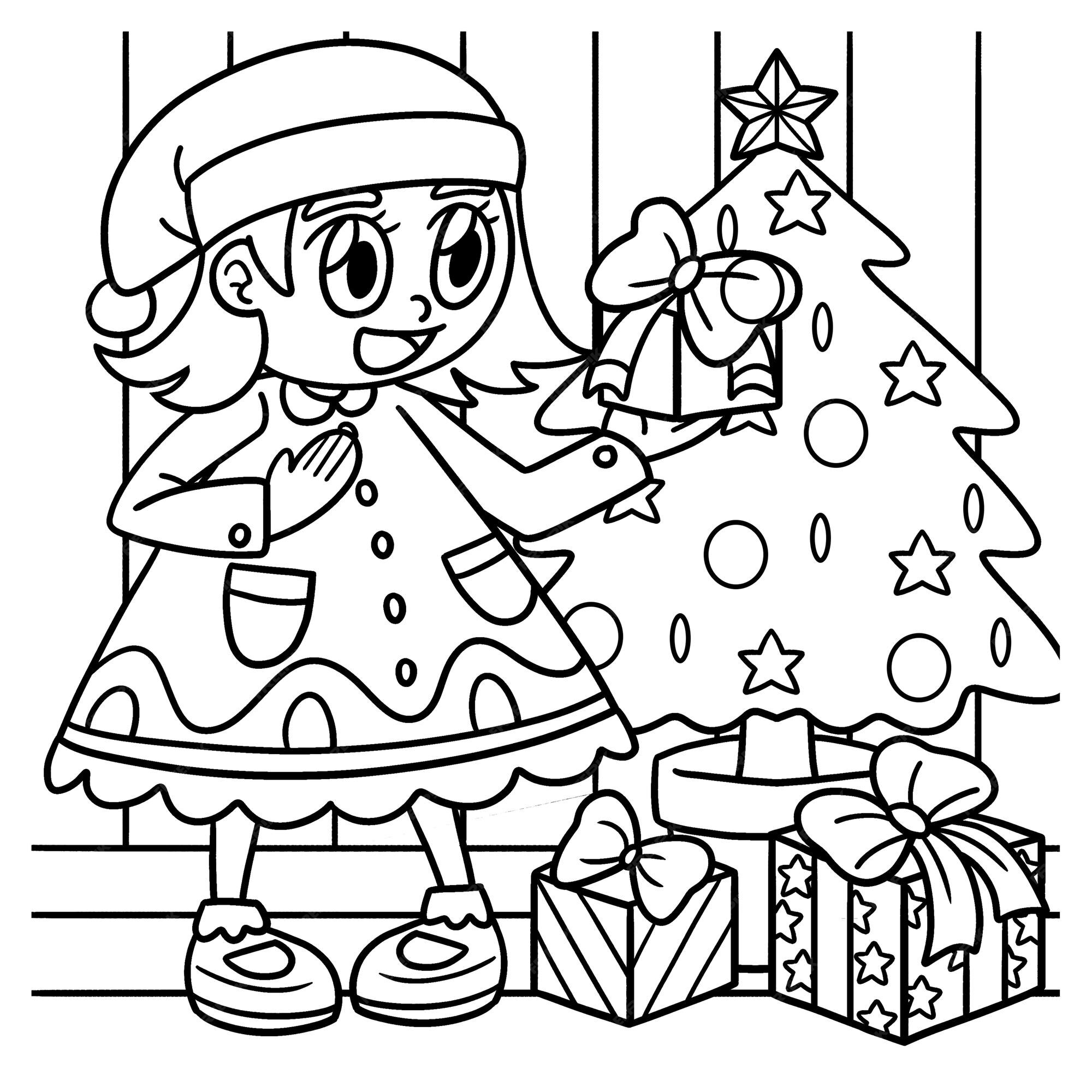 Desenhos para colorir Kawaii, árvore interior de Natal do KDP