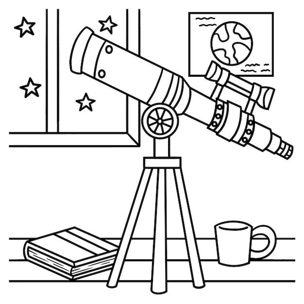 Página para colorir de telescópio para crianças