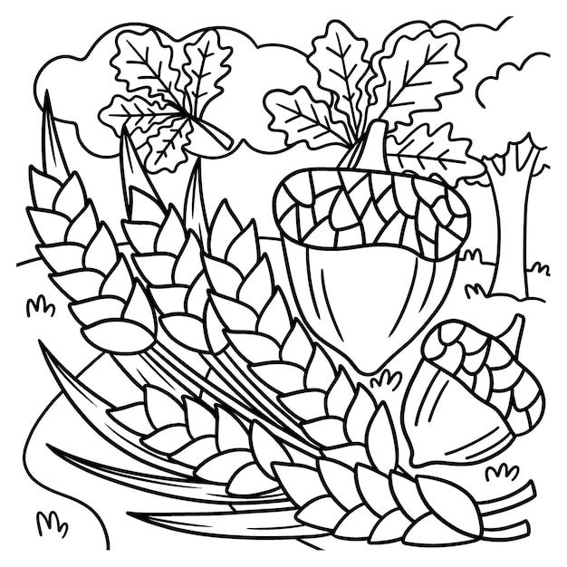 Página para colorir de trigo da colheita de ação de graças para crianças
