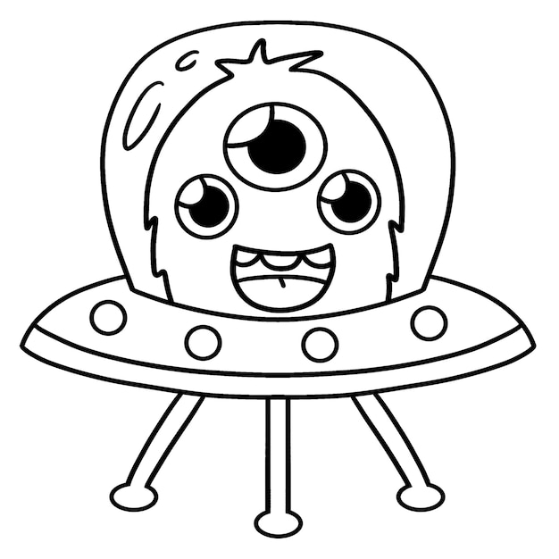 Desenho para colorir Alien Kawaii Chibi preto e branco · Creative Fabrica