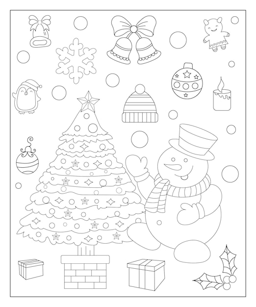 Desenho de árvore de natal kawaii para colorir