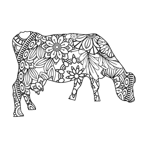 Página para colorir de vaca mandala para crianças