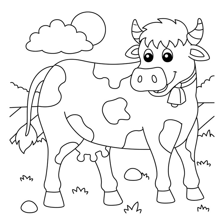 Vetor página para colorir de vaca para crianças