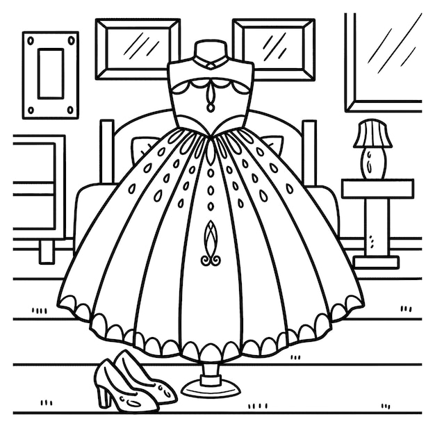 Desenho de vestido de noiva antigo para colorir