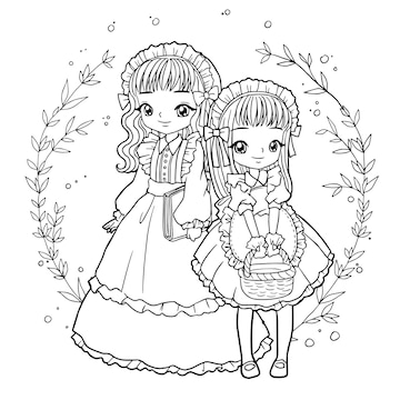 Bonita boneca kawaii manga desenho para colorir