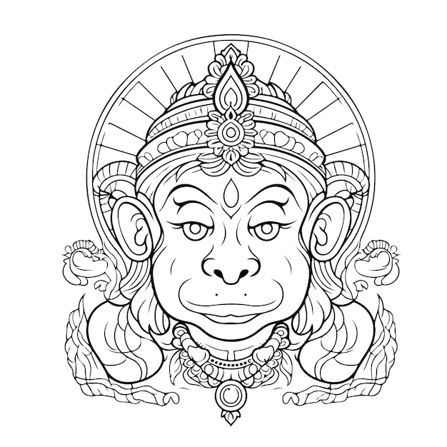 Página para colorir desenho de linha feliz hanuman jayanti deseja um dia