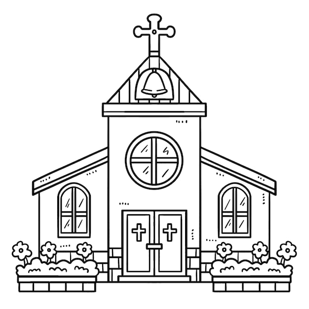 Página para colorir isolada da igreja cristã para crianças