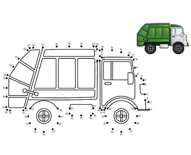 Página para colorir isolada de caminhão de lixo ponto a ponto