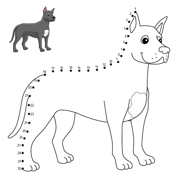 Página para colorir isolada de dogue alemão ponto a ponto