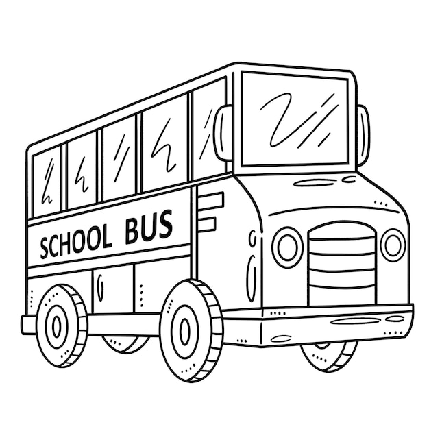 Vetor página para colorir isolada de volta ao ônibus escolar para crianças