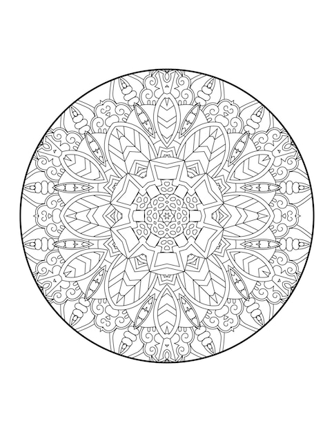 Página para colorir mandala para adultos e livro de colorir mandala de contorno desenhado à mão para arte de linha infantil