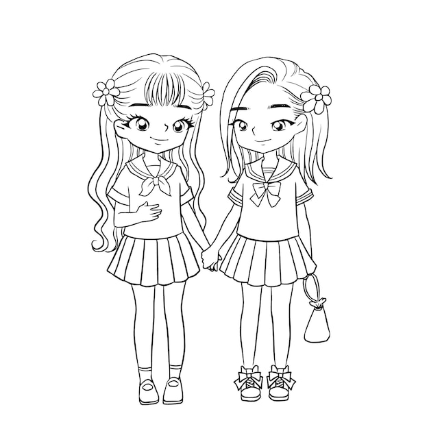 Casal de amigas para colorir - Imprimir Desenhos