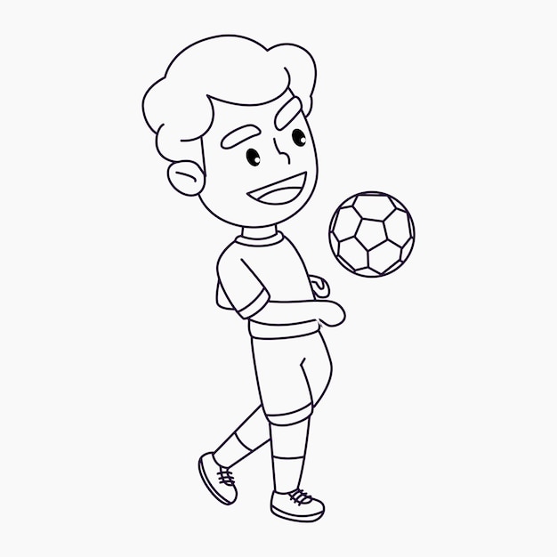 Desenho Para Colorir Com Menino Jogando Futebol Desenho Arte Linha  vetor(es) de stock de ©Sybirko 428463212