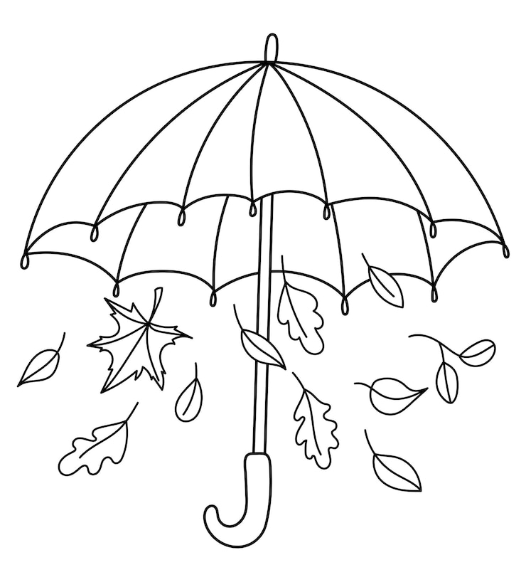 Vetor página para colorir para adultos e crianças apresenta guarda-chuva de outono e folhas