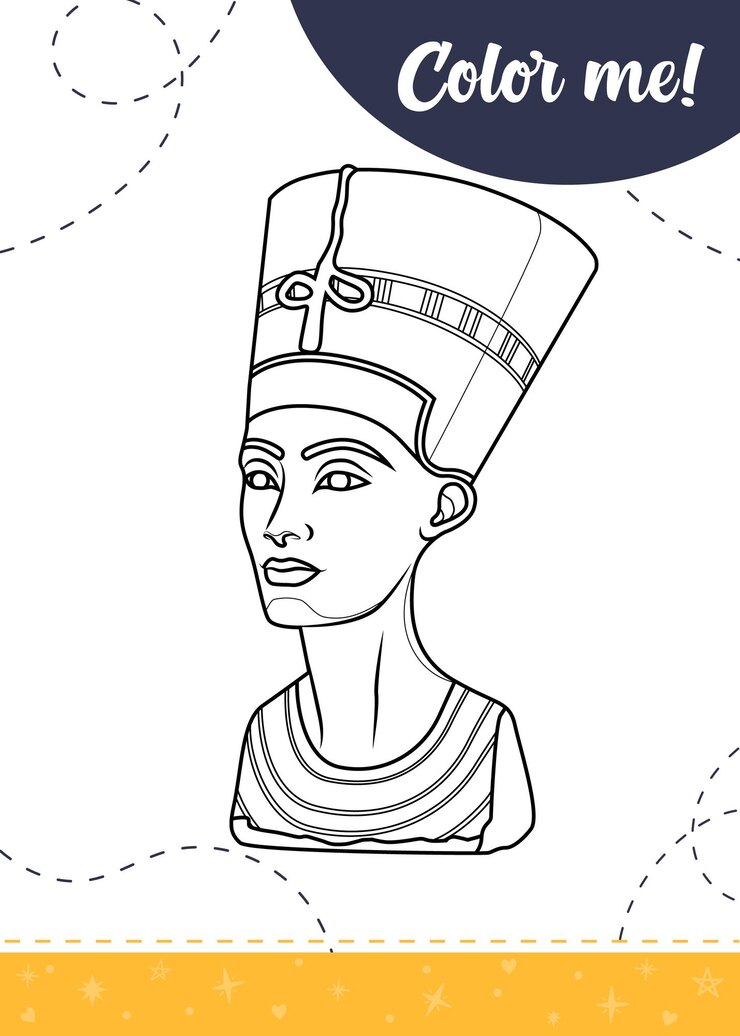 Vetor página para colorir para crianças com a antiga rainha egípcia nefertiti