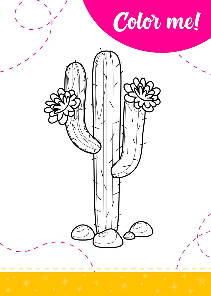 Vetor página para colorir para crianças com cactos em flor de desenho animado