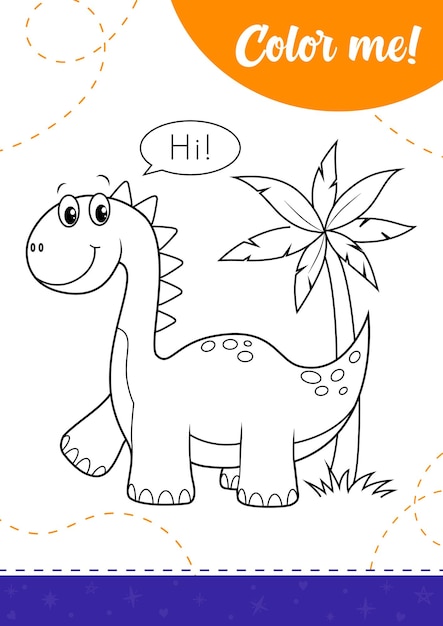 Página para colorir para crianças com dinossauro engraçado de desenho animado