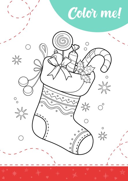 Desenhos para colorir de meias de Natal grátis para impressão fácil para crianças